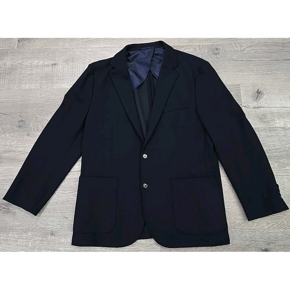 J. Crew Wool Blend Navy Blue Suit Jacket Sz L AX264 Stylish Slim Fit